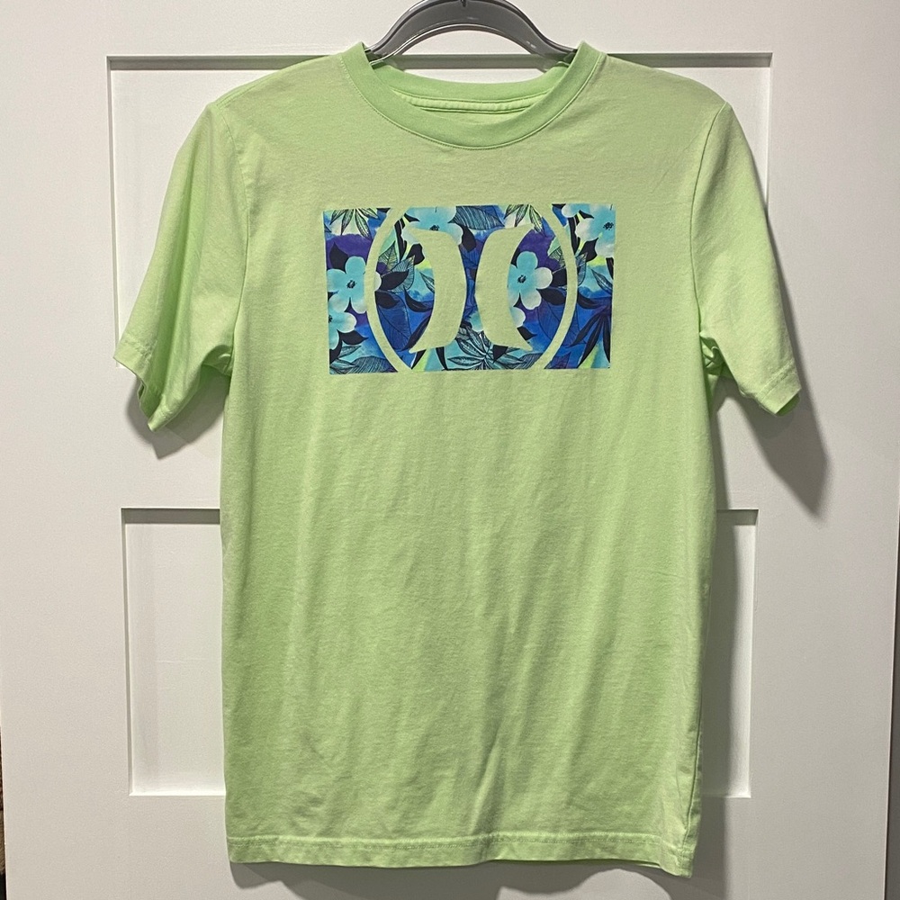 Hurley | Lime Green Tee with Blue Floral Logo